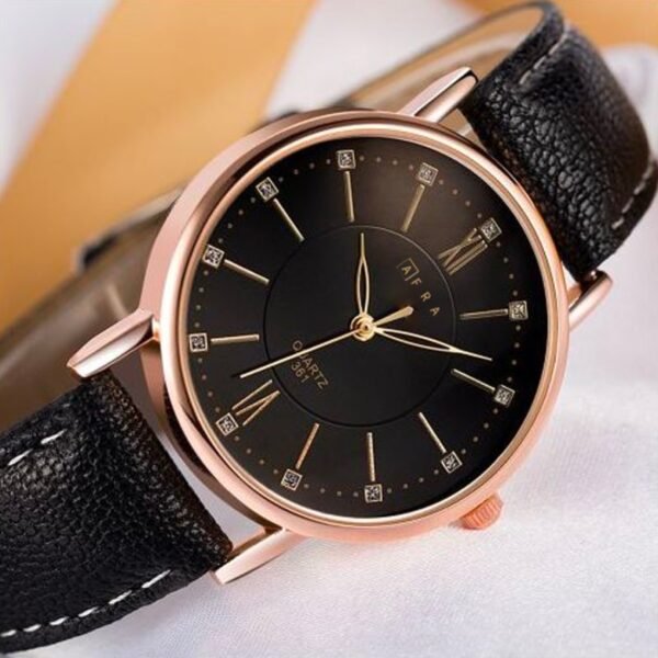 AFRA Kara Ladies Watch, Lightweight Rose Gold Metal Case, Leather Strap, Water Resistant 30m - Image 2