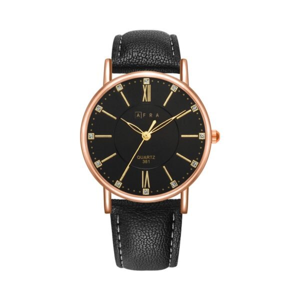 AFRA Kara Ladies Watch, Lightweight Rose Gold Metal Case, Leather Strap, Water Resistant 30m