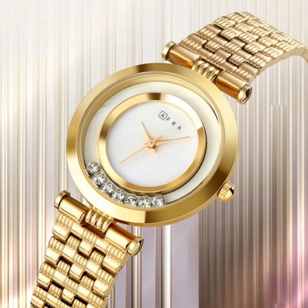 AFRA BALLARE LADIES WATCH GOLD CASE WHITE DIAL GOLD BRACELET - Image 3