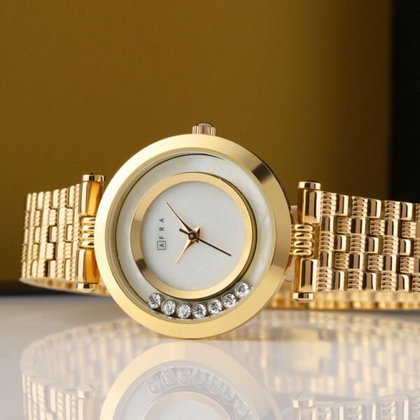 AFRA BALLARE LADIES WATCH GOLD CASE WHITE DIAL GOLD BRACELET - Image 4