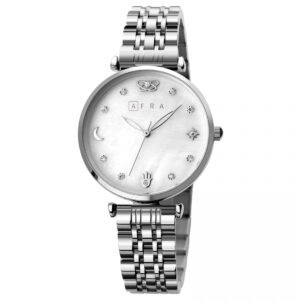 AFRA Luna Lady?s Watch, Rose Gold Metal Alloy Case, Black Mop Dial, Rose Gold Bracelet Strap With Latch, Water Resistant 30m
