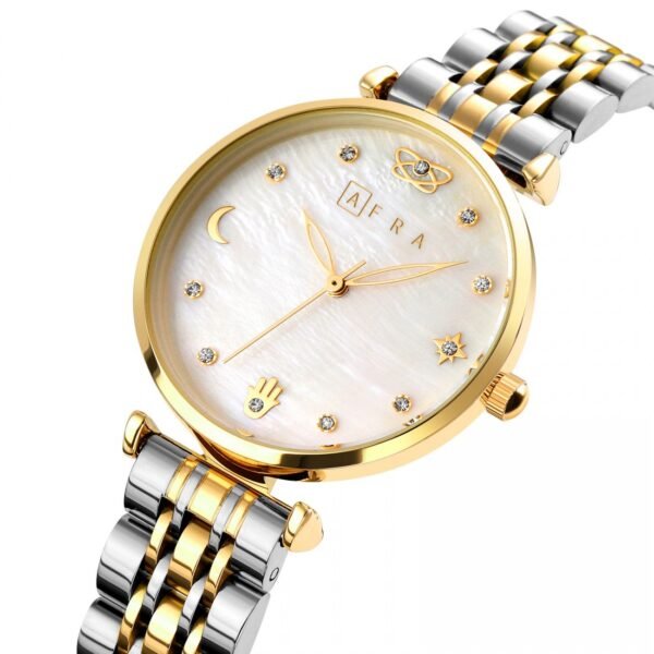 AFRA LUNA LADIES WATCH GOLD/SILVER CASE WHITE MOP DIAL SILVER/GOLD BRACELET - Image 4