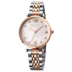 AFRA Luna Lady?s Watch, Silver Metal Alloy Case, Mop Dial, Silver Bracelet Strap With Latch, Water Resistant 30m