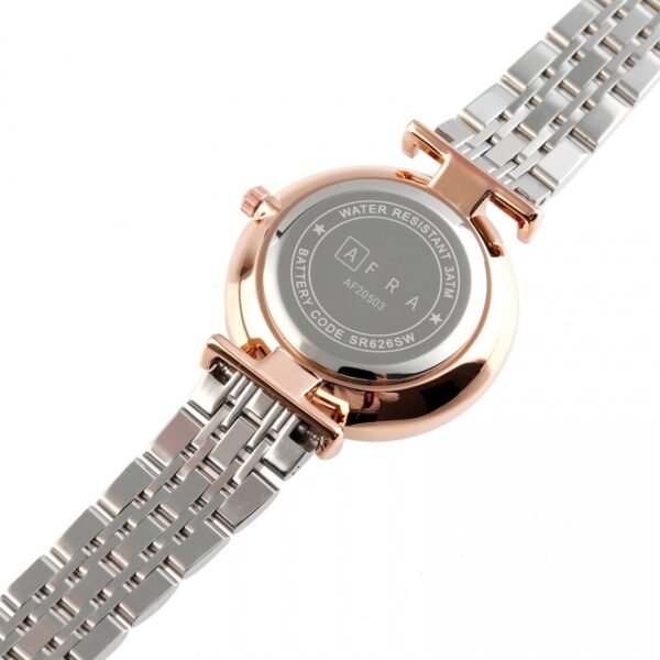 AFRA Luna Lady?s Watch, Silver Metal Alloy Case, Mop Dial, Silver Bracelet Strap With Latch, Water Resistant 30m - Image 3