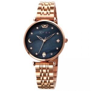 AFRA Luna Lady?s Watch, Rose Gold And Silver Metal Alloy Case, Mop Dial, Rose Gold And Silver Bracelet Strap With Latch, Water Resistant 30m