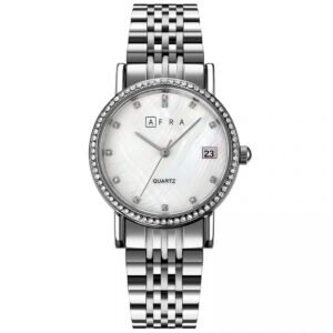 AFRA CALLA LADIES WATCH SILVER CASE WHITE MOP DIAL SILVER BRACELET