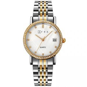 AFRA CALLA LADIES WATCH GOLD/SILVER CASE WHITE MOP DIAL SILVER/GOLD BRACELET