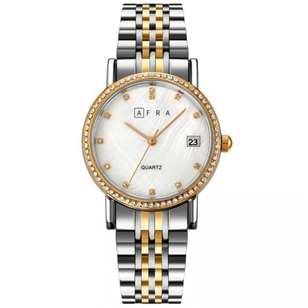 AFRA CALLA LADIES WATCH GOLD/SILVER CASE WHITE MOP DIAL SILVER/GOLD BRACELET