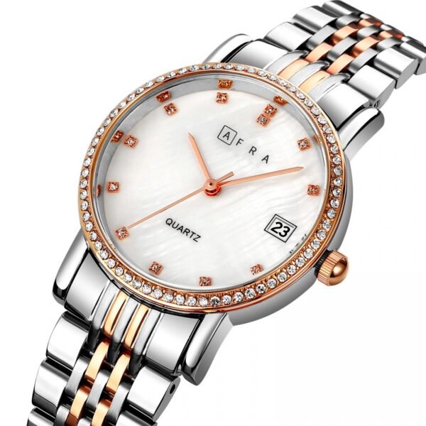 AFRA CALLA LADIES WATCH ROSE GOLD/SILVER CASE WHITE MOP DIAL SILVER/ROSEGOLD BRACELET - Image 2