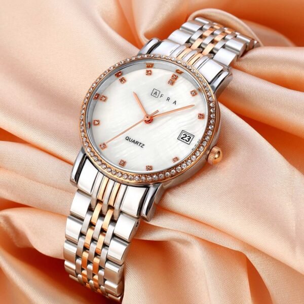 AFRA CALLA LADIES WATCH ROSE GOLD/SILVER CASE WHITE MOP DIAL SILVER/ROSEGOLD BRACELET - Image 3