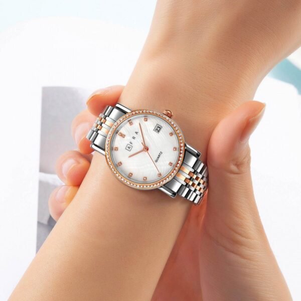 AFRA CALLA LADIES WATCH ROSE GOLD/SILVER CASE WHITE MOP DIAL SILVER/ROSEGOLD BRACELET - Image 5
