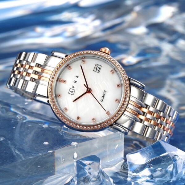 AFRA CALLA LADIES WATCH ROSE GOLD/SILVER CASE WHITE MOP DIAL SILVER/ROSEGOLD BRACELET - Image 4