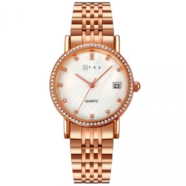 AFRA CALLA LADIES WATCH ROSE GOLD CASE WHITE MOP DIAL ROSEGOLD BRACELET