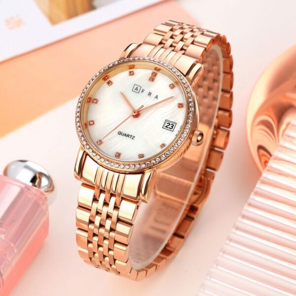 AFRA CALLA LADIES WATCH ROSE GOLD CASE WHITE MOP DIAL ROSEGOLD BRACELET - Image 3