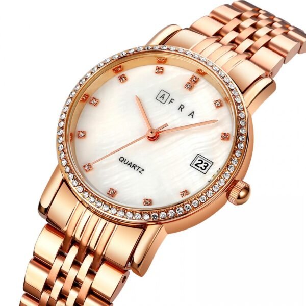 AFRA CALLA LADIES WATCH ROSE GOLD CASE WHITE MOP DIAL ROSEGOLD BRACELET - Image 5