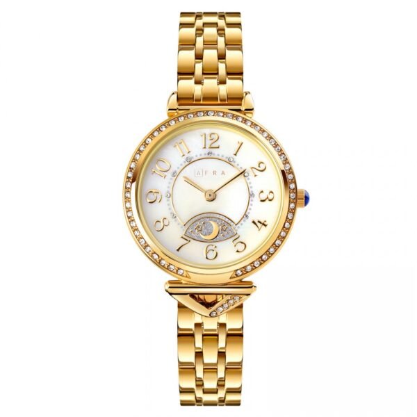 AFRA SELENE LADIES WATCH GOLD CASE WHITE DIAL GOLD BRACELET
