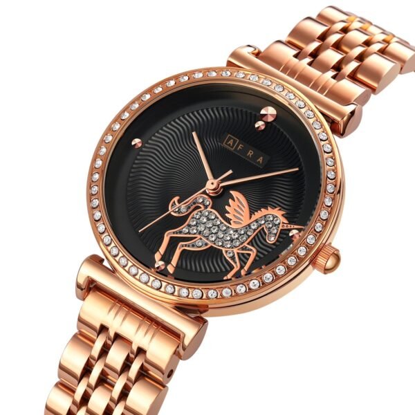 AFRA KEREN LADIES WATCH ROSE GOLD CASE BLACK DIAL ROSEGOLD BRACELET - Image 2