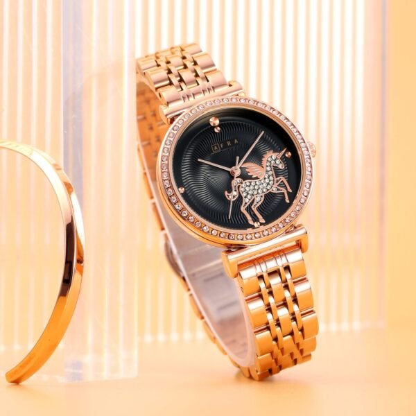 AFRA KEREN LADIES WATCH ROSE GOLD CASE BLACK DIAL ROSEGOLD BRACELET - Image 6