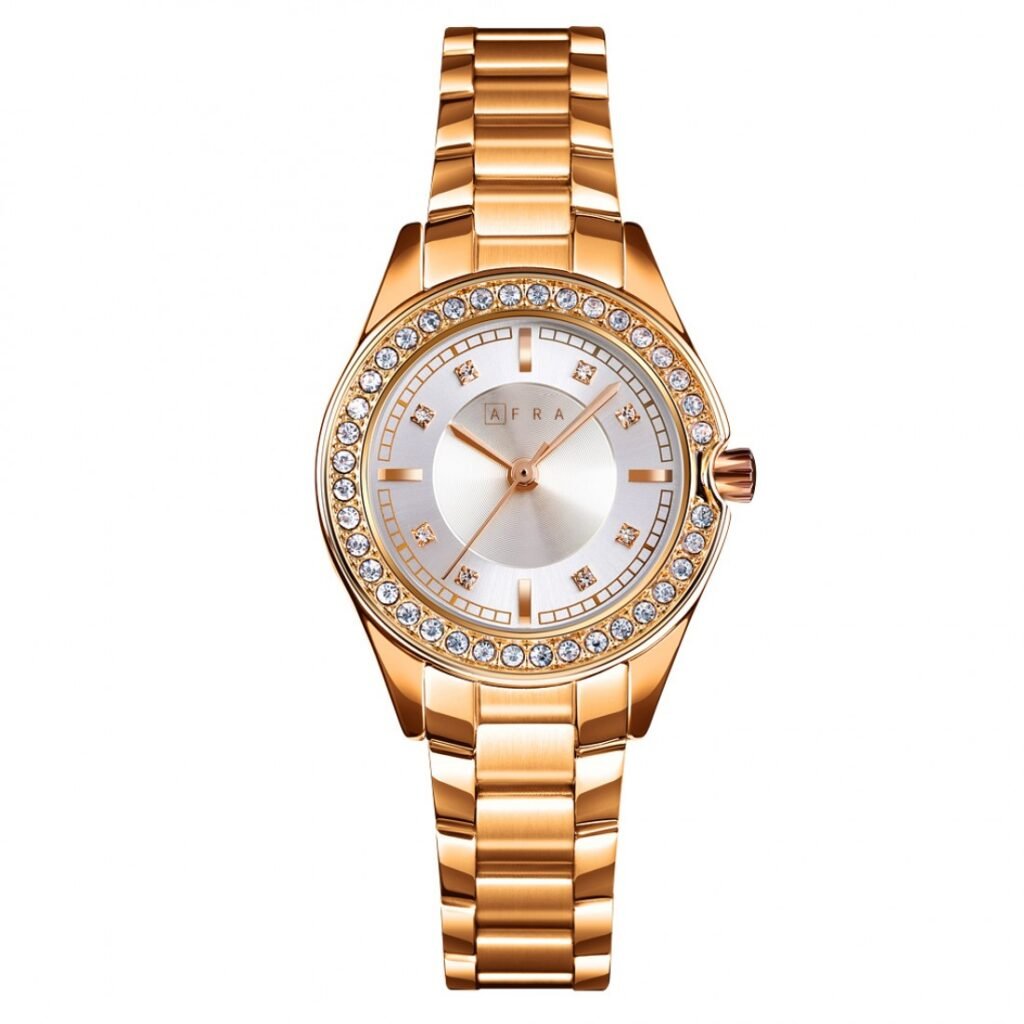 AFRA Celeste Ladies Watch | Gold Case | Silver Dial | Gold Bracelet | Classic Elegance | AF21202