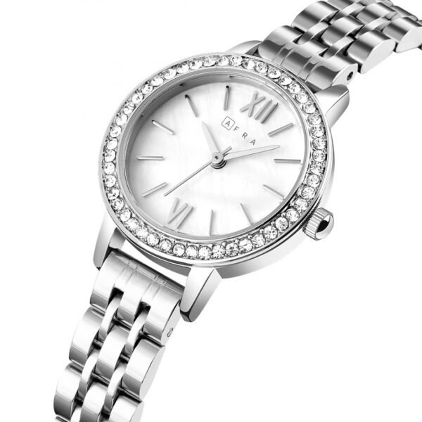 AFRA ORNATE LADIES WATCH SILVER CASE WHITE DIAL SILVER BRACELET - Image 3