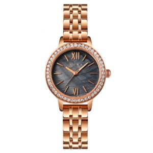 AFRA ORNATE LADIES WATCH ROSE GOLD CASE BLACK DIAL ROSEGOLD BRACELET