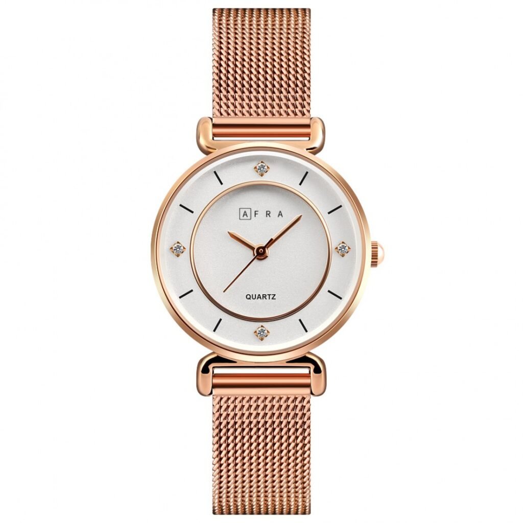 AFRA Shae Ladies Watch | Rose Gold Case | White Dial | Rose Gold Mesh Bracelet | AF21503
