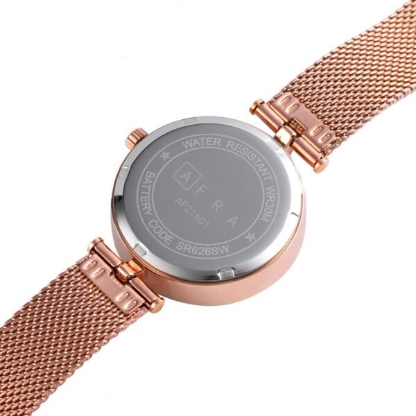AFRA REGINA LADIES WATCH ROSE GOLD CASE WHITE DIAL ROSEGOLD MESH BRACELET - Image 2
