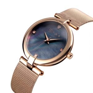 AFRA PEARLESCENT LADIES WATCH ROSE GOLD CASE WHITE DIAL ROSEGOLD MESH BRACELET