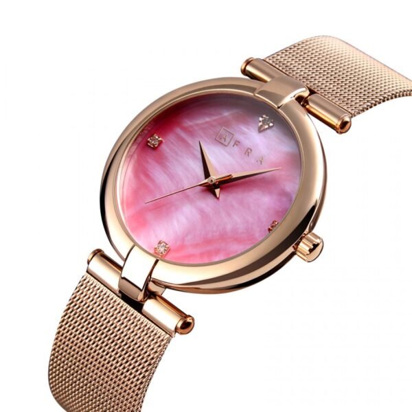 AFRA PEARLESCENT LADIES WATCH ROSE GOLD CASE PNK DIAL ROSEGOLD MESH BRACELET - Image 2