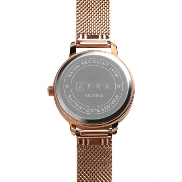 AFRA AVRIL LADIES WATCH ROSE GOLD CASE BLACK DIAL ROSEGOLD MESH BRACELET - Image 5