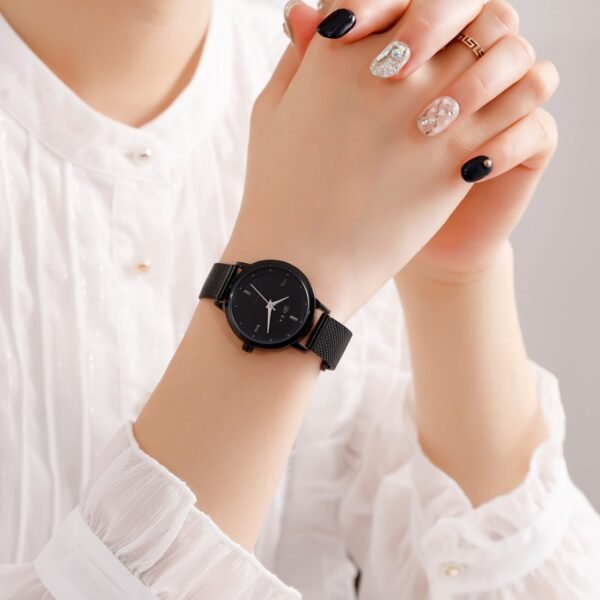 AFRA AVRIL LADIES WATCH BLACK CASE BLACK DIAL BLACK MESH BRACELET - Image 2