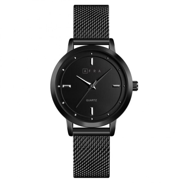 AFRA AVRIL LADIES WATCH BLACK CASE BLACK DIAL BLACK MESH BRACELET