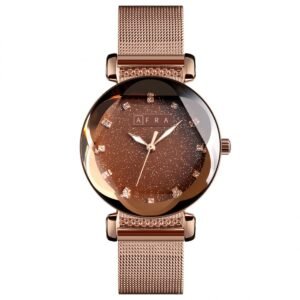 AFRA STELARA LADIES WATCH ROSE GOLD CASE BROWN DIAL ROSEGOLD MESH BRACELET