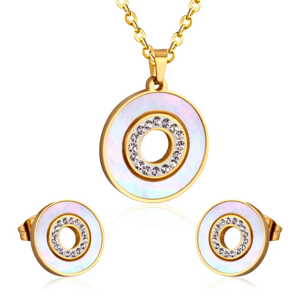 AFRA JEW Glaze Set | Gold Stainless Steel Necklace & Earrings | Glossy Elegant Jewelry | AFJ10008S