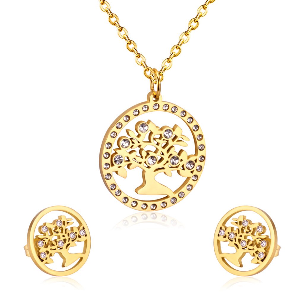 AFRA JEW Tree Set | Rosegold Stainless Steel Necklace & Earrings | Nature-Inspired Jewelry | AFJ12005S