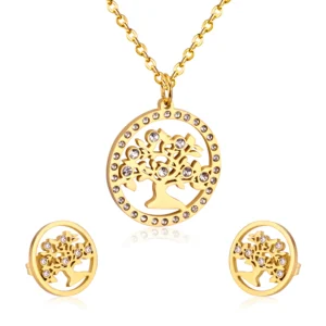 AFRA JEW Tree Set | Rosegold Stainless Steel Necklace & Earrings | Nature-Inspired Jewelry | AFJ12005S