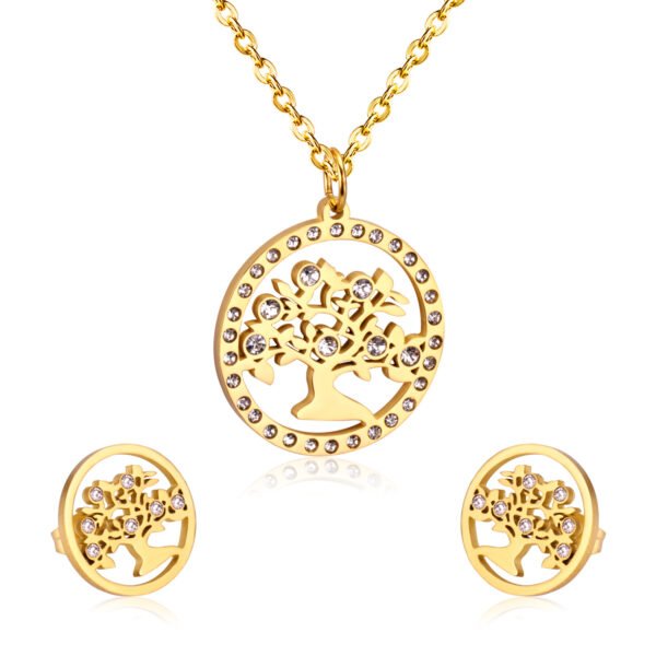 AFRA JEW Tree Set | Rosegold Stainless Steel Necklace & Earrings | Nature-Inspired Jewelry | AFJ12005S