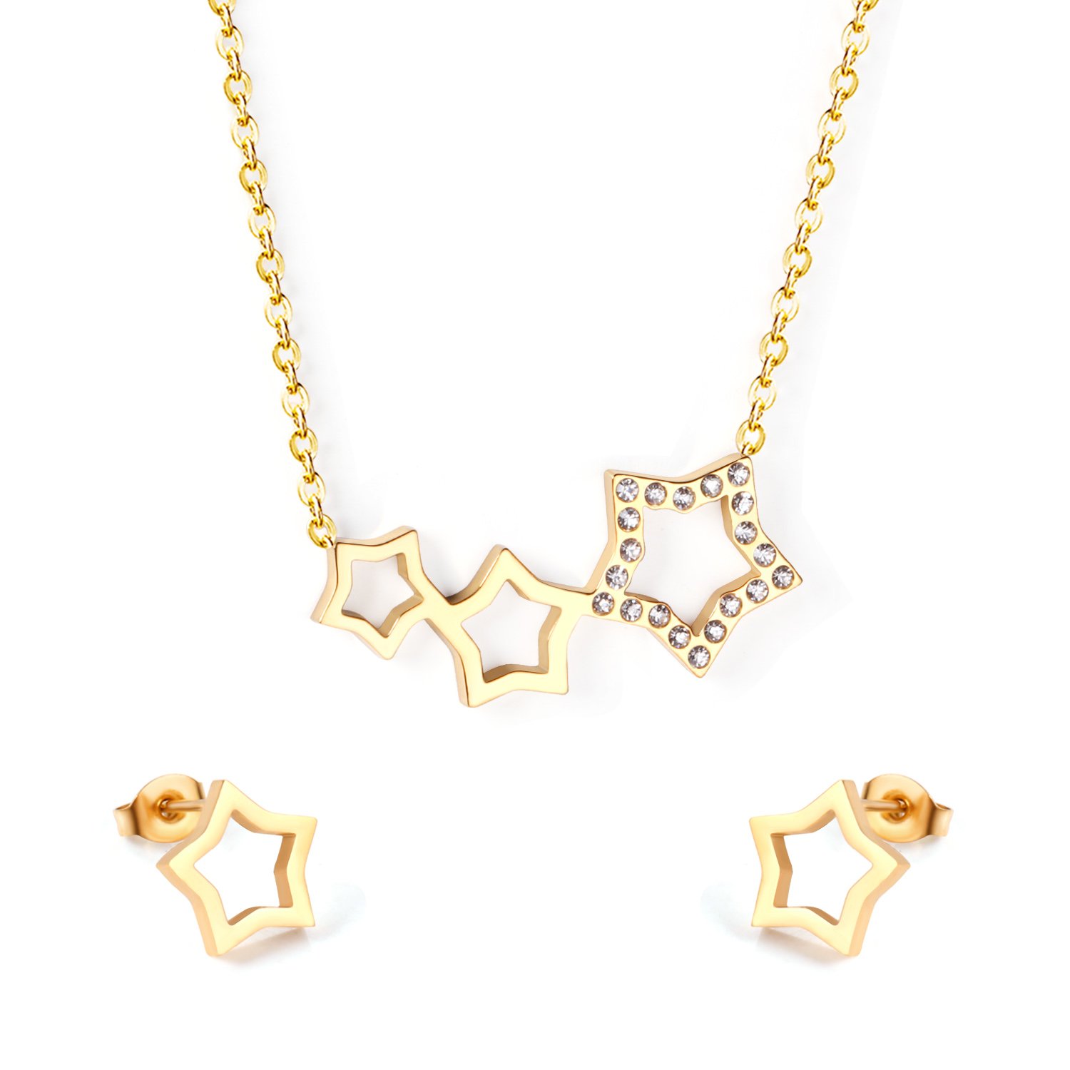 AFRA JEW ORION ROSEGOLD STAINLESS STEEL SET -NECKLACE+EARRINGS