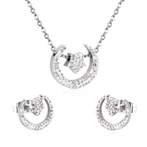 AFRA JEW AYLIN SILVER STAINLESS STEEL SET -NECKLACE+EARRINGS