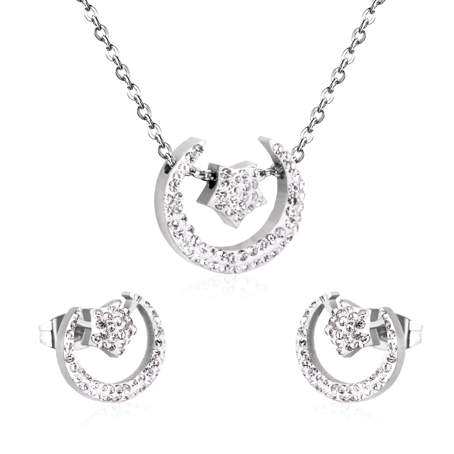 AFRA JEW AYLIN SILVER STAINLESS STEEL SET -NECKLACE+EARRINGS