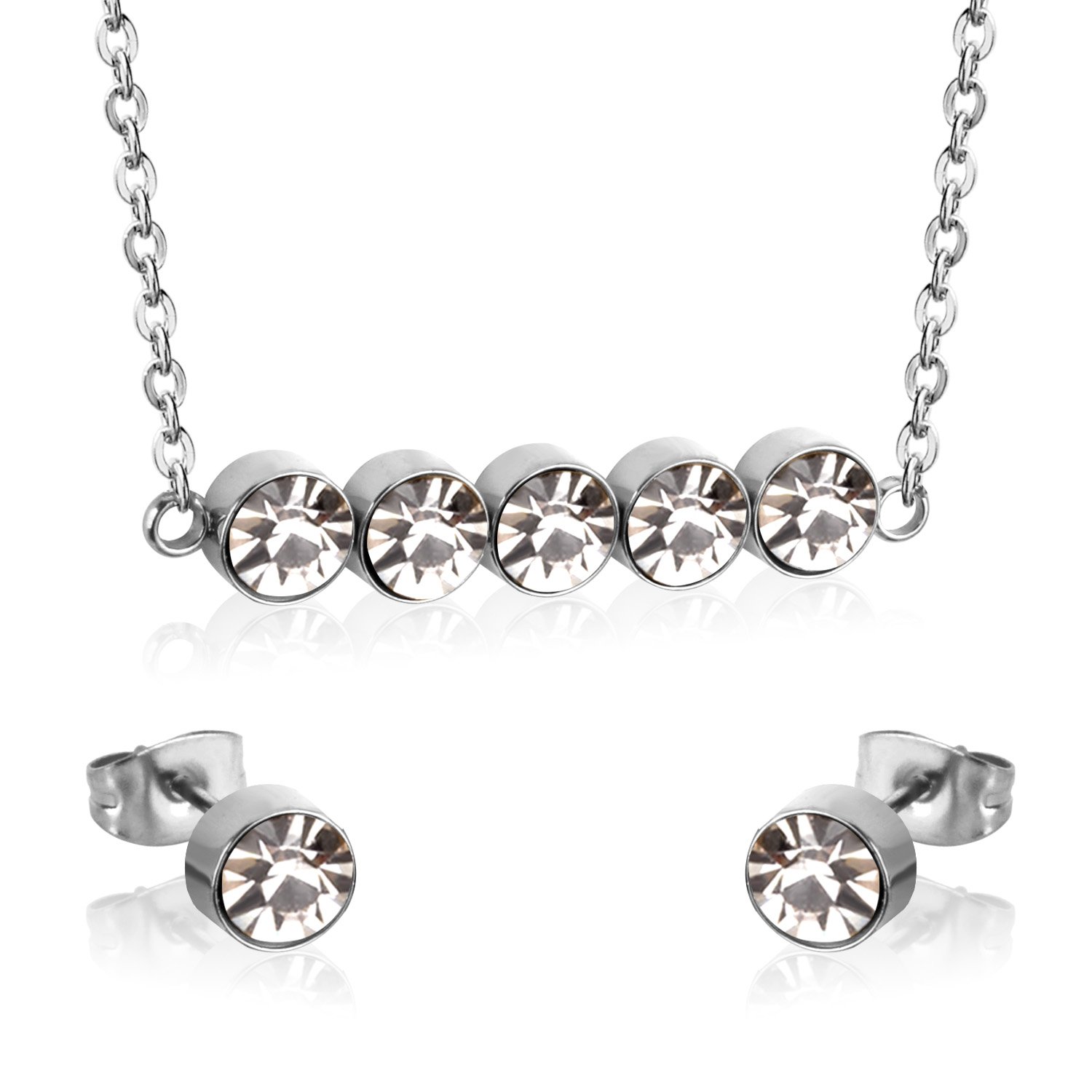 AFRA JEW JEWEL SILVER STAINLESS STEEL SET -NECKLACE+EARRINGS
