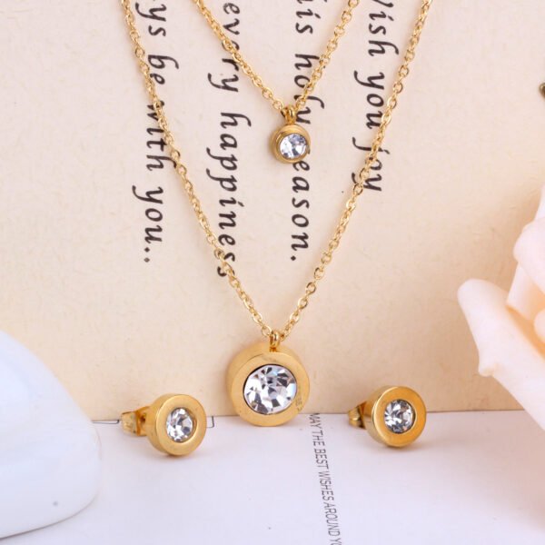 AFRA JEW ELEGANTE ROSEGOLD STAINLESS STEEL SET -NECKLACE+EARRINGS - Image 2