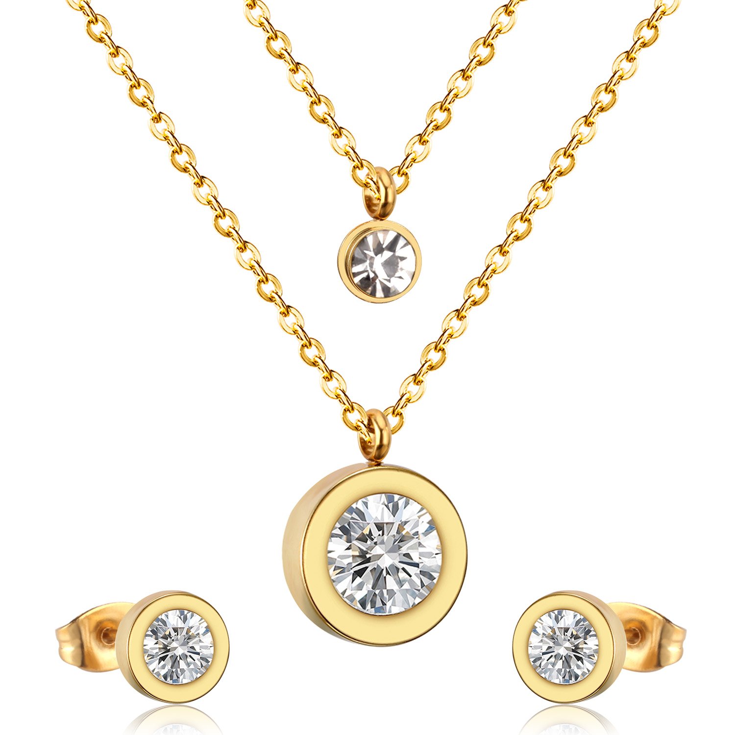 AFRA JEW ELEGANTE ROSEGOLD STAINLESS STEEL SET -NECKLACE+EARRINGS