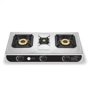 AFRA 3-Burner Gas Stove, Auto Ignition, Full Safety, Stainless Steel – AF-0003GSSS