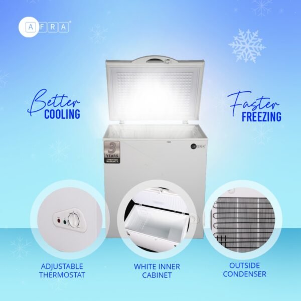 AFRA Chest Freezer, 200L Gross Capacity, White, Energy Saving, Low Noise, ESMA Approved, AF-2000CFWT, 2 Years Warranty - Image 3