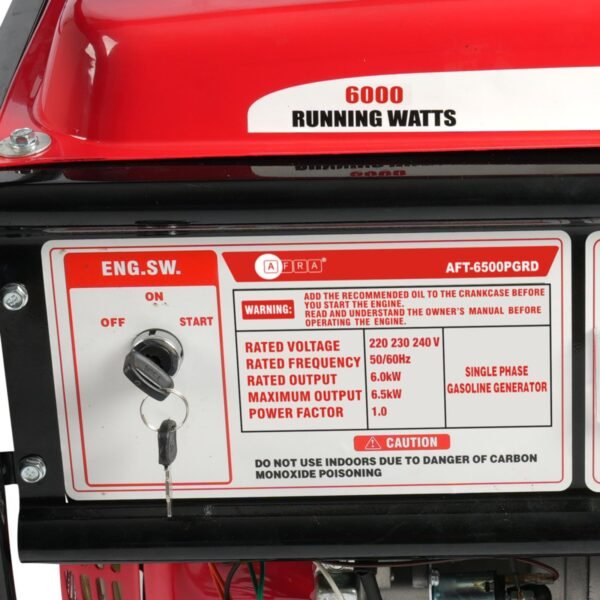 AFRA Gasoline Generator, 6.5KW Maximum, Recoil and Electric Start, 190F Engine, Compact Design, Low Noise, Accessories Included, - Image 6
