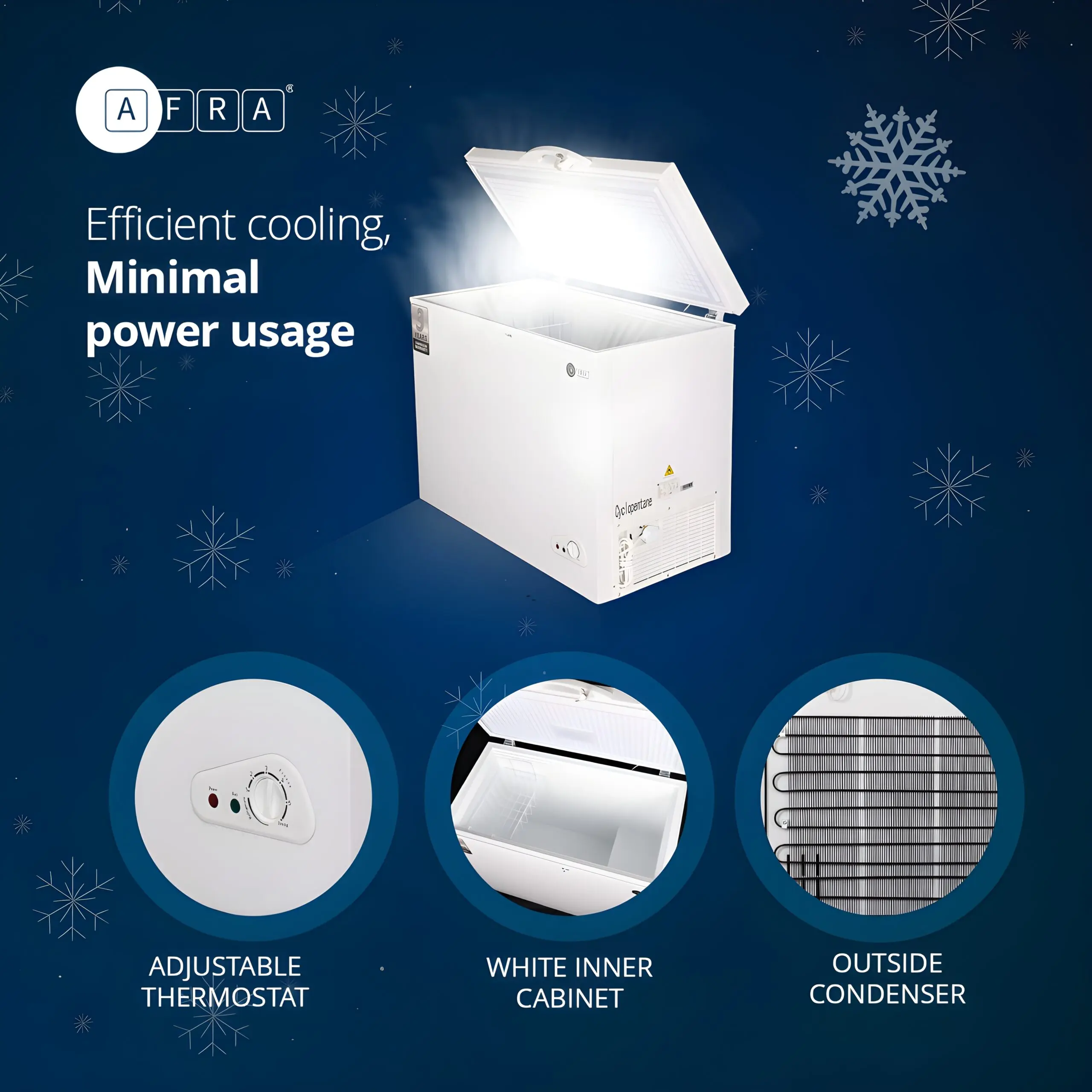 AFRA Chest Freezer 260L Low Noise, Defrost Function, ESMA Certified Model AF-2600CFWT - Image 6