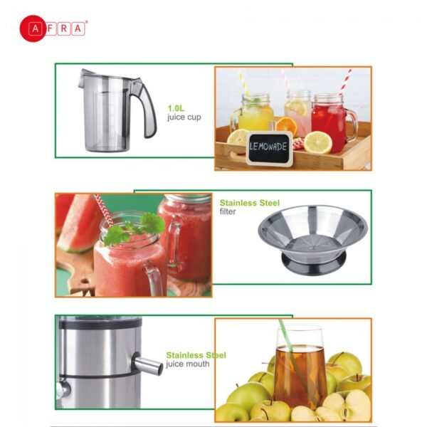 AFRA 4 in 1 Juicer, 2 Speed Settings, Pulse Function, 1.5 Litre Capacity, Glass Blender, With Meat Chopper & Grinder Jar, 5 Speed Settings, ESMA, RoHS, And CB Certified, AF-800JCBK, 2 Years Warranty - Image 9