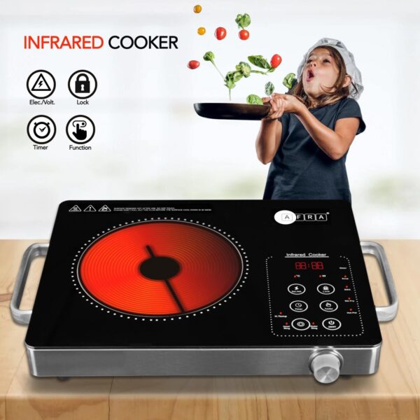 Afra Infrared Cooktop (Single), 2000W, LED Display, Child Lock, Crystal Plate, Stainless Steel Body, digital LED display, G-Mark, ESMA, RoHS, 2 Years Warranty. (AF-2000ICBK) - Image 3