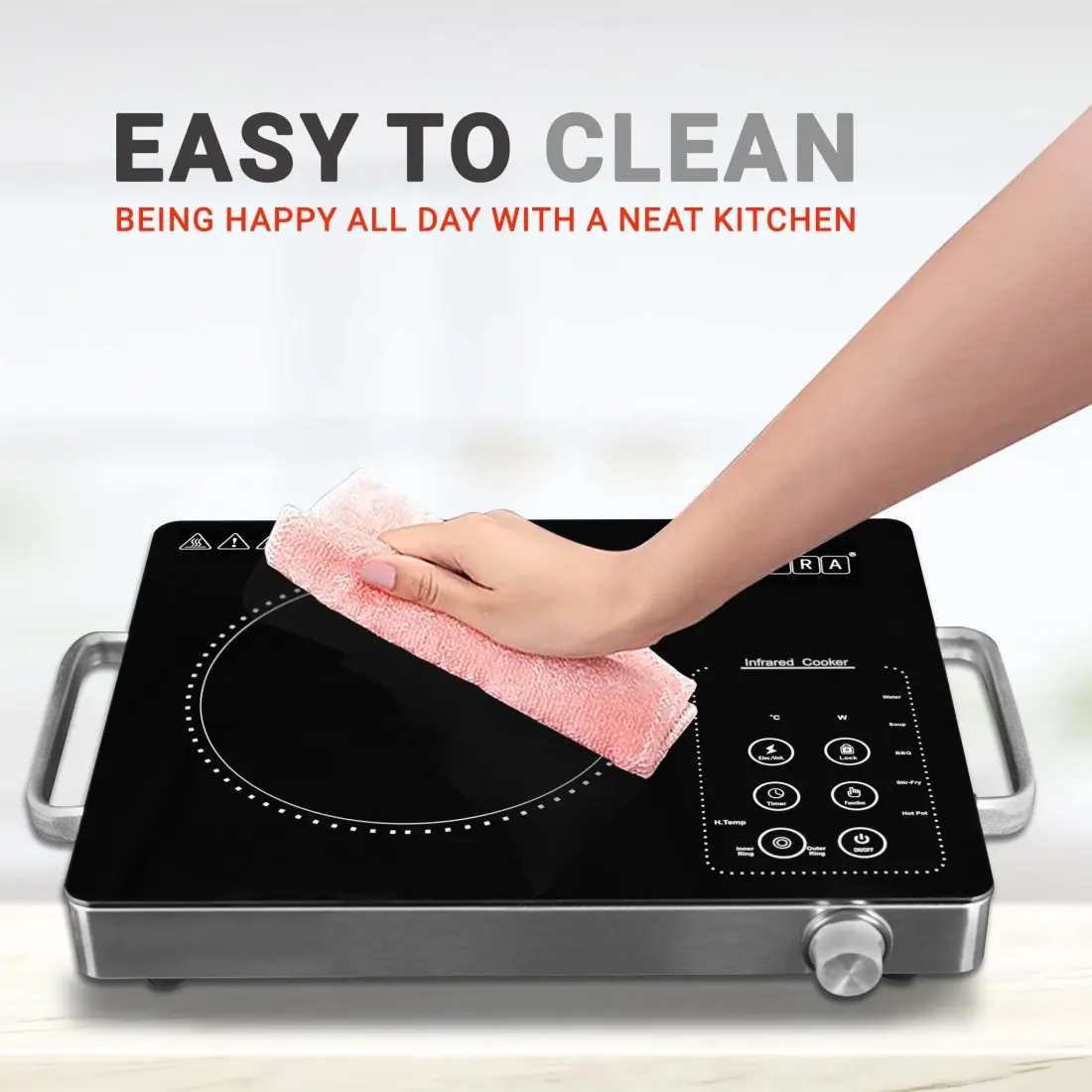 AFRA 2000W Infrared Cooktop – Single Burner, LED Display, Crystal Plate – AF-2000ICBK - Image 2